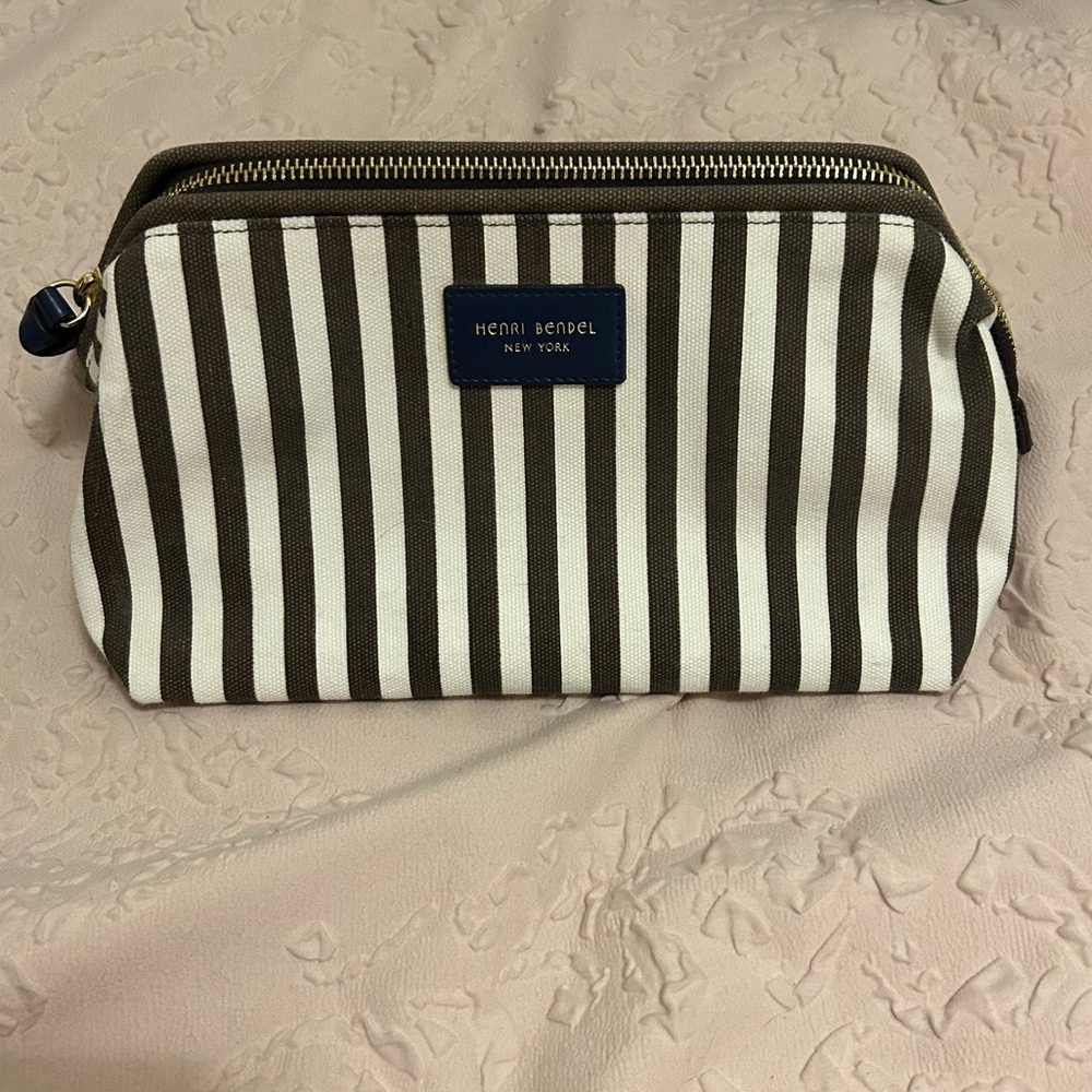Large Henri Bendel Canvas Cosmetic Bag Blue